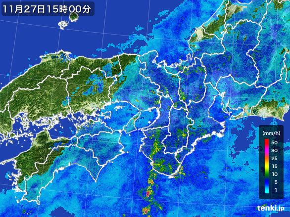 近畿地方の雨雲レーダー(2016年11月27日)