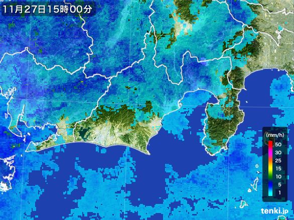 静岡県の雨雲レーダー(2016年11月27日)