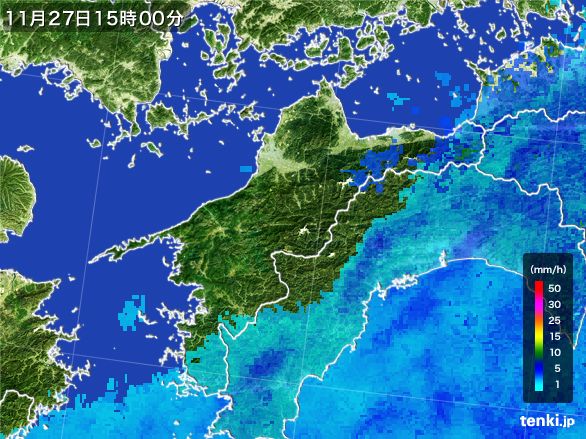 愛媛県の雨雲レーダー(2016年11月27日)