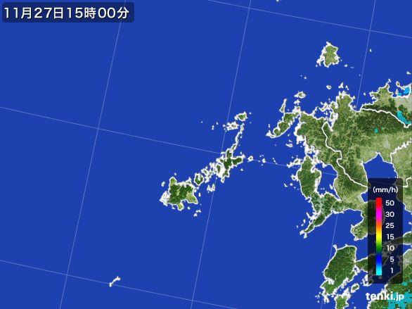 五島列島(長崎県)の雨雲レーダー(2016年11月27日)