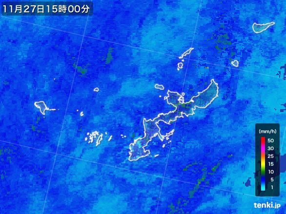沖縄県の雨雲レーダー(2016年11月27日)