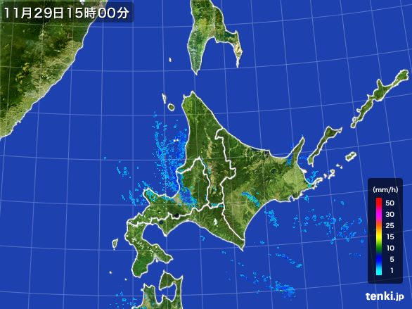 北海道地方の雨雲レーダー(2016年11月29日)