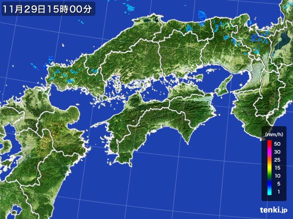 四国地方の雨雲レーダー(2016年11月29日)