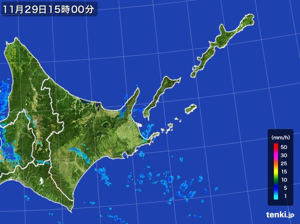 道東の雨雲レーダー(2016年11月29日)
