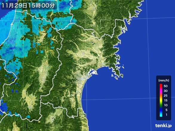 宮城県の雨雲レーダー(2016年11月29日)