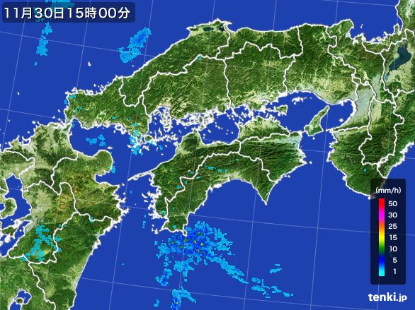 四国地方の雨雲レーダー(2016年11月30日)