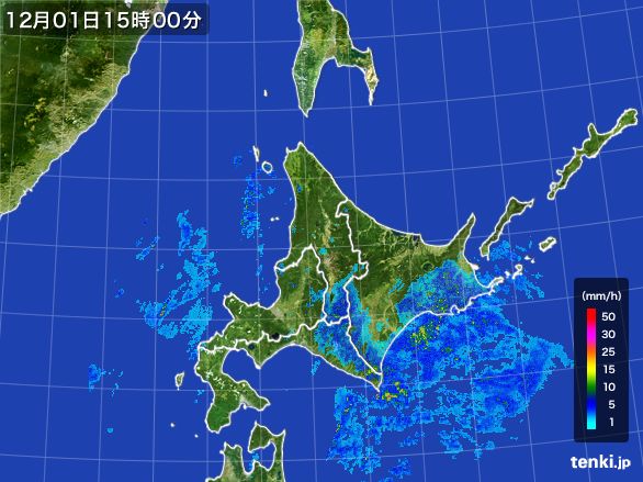 北海道地方の雨雲レーダー(2016年12月01日)