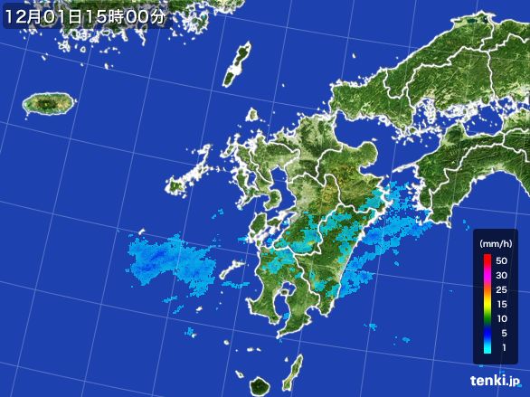 九州地方の雨雲レーダー(2016年12月01日)