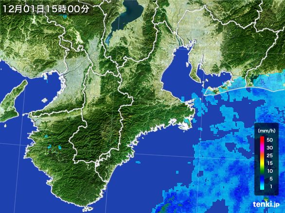 三重県の雨雲レーダー(2016年12月01日)