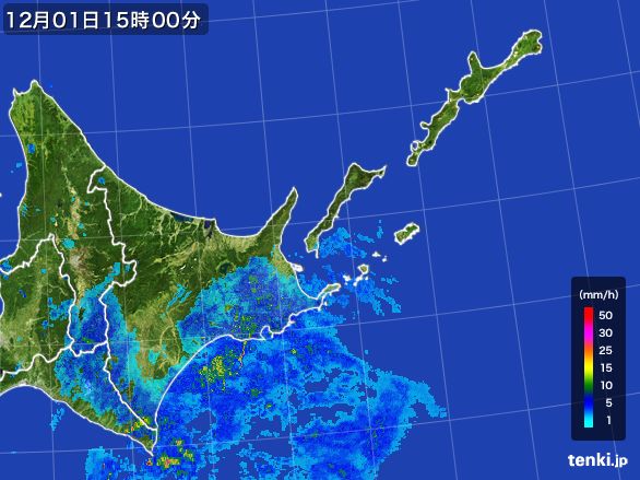 道東の雨雲レーダー(2016年12月01日)
