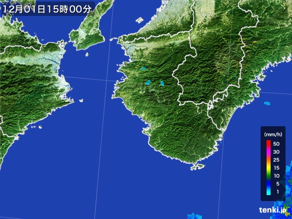 和歌山県の雨雲レーダー(2016年12月01日)