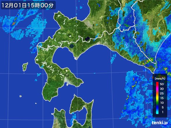 道南の雨雲レーダー(2016年12月01日)