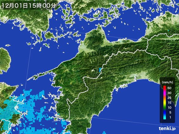 愛媛県の雨雲レーダー(2016年12月01日)