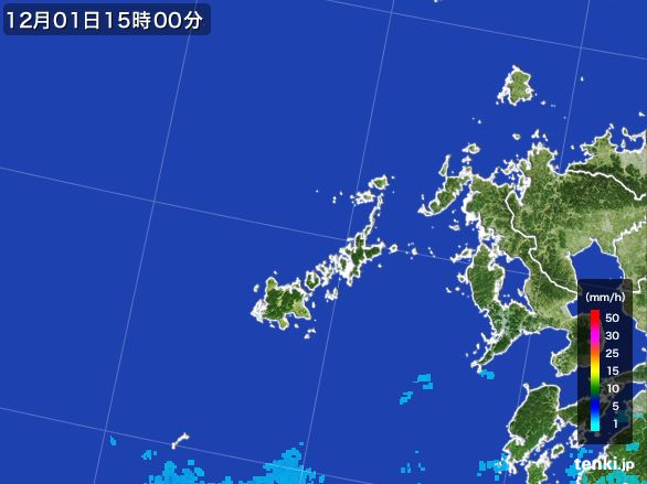 五島列島(長崎県)の雨雲レーダー(2016年12月01日)
