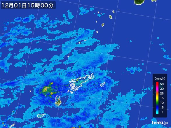 奄美諸島(鹿児島県)の雨雲レーダー(2016年12月01日)
