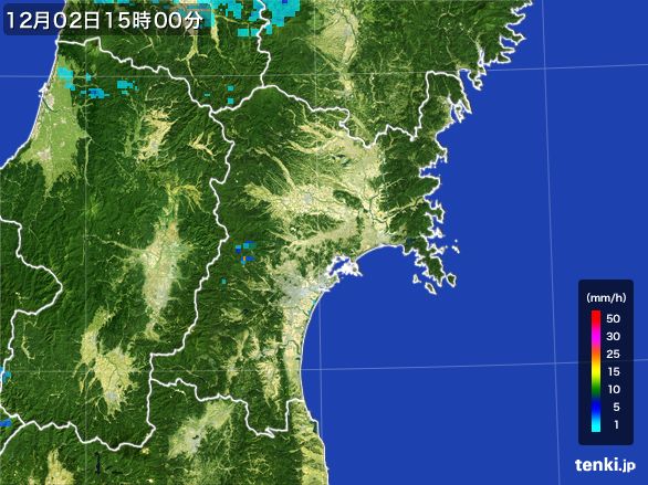 宮城県の雨雲レーダー(2016年12月02日)