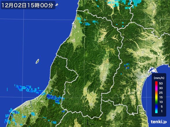 山形県の雨雲レーダー(2016年12月02日)