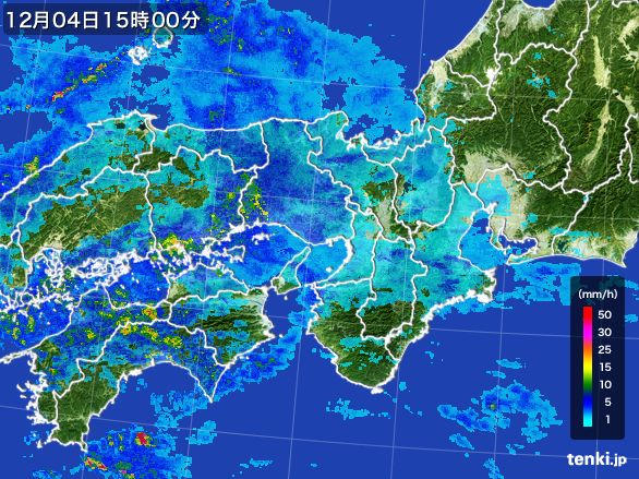 近畿地方の雨雲レーダー(2016年12月04日)