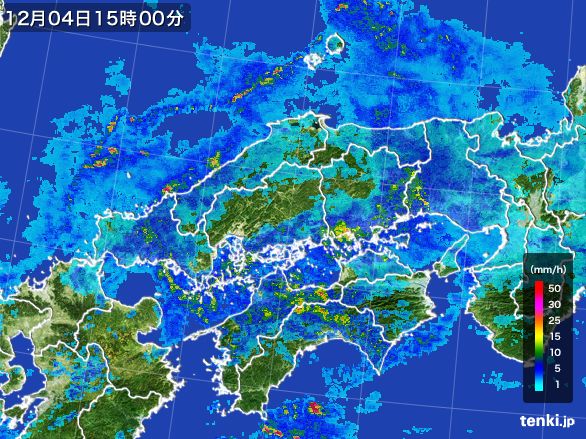 中国地方の雨雲レーダー(2016年12月04日)
