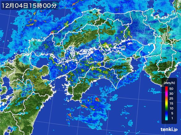 四国地方の雨雲レーダー(2016年12月04日)