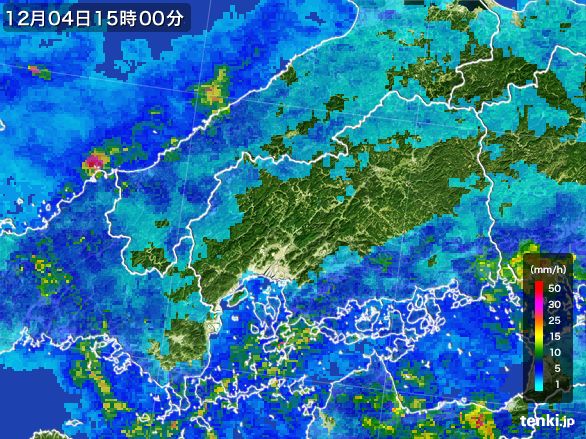 広島県の雨雲レーダー(2016年12月04日)