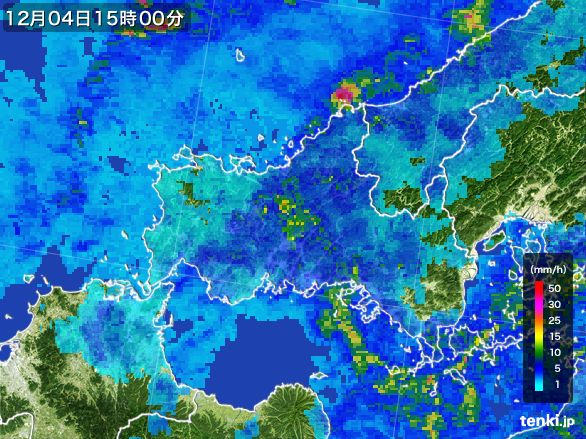山口県の雨雲レーダー(2016年12月04日)