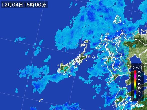 五島列島(長崎県)の雨雲レーダー(2016年12月04日)