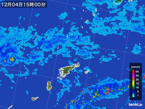 奄美諸島(鹿児島県)の雨雲レーダー(2016年12月04日)