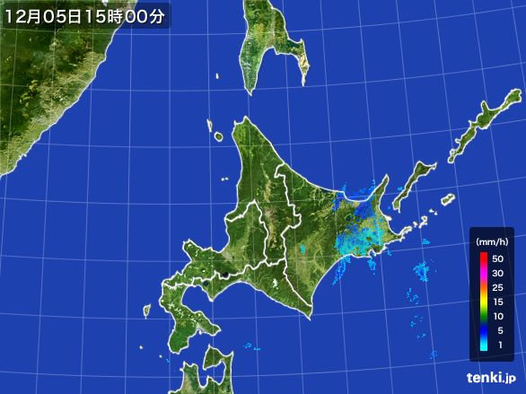 北海道地方の雨雲レーダー(2016年12月05日)