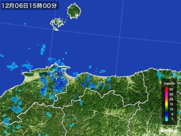 鳥取県の雨雲レーダー(2016年12月06日)