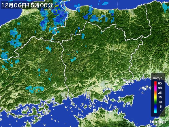 岡山県の雨雲レーダー(2016年12月06日)