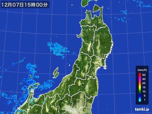 東北地方の雨雲レーダー(2016年12月07日)