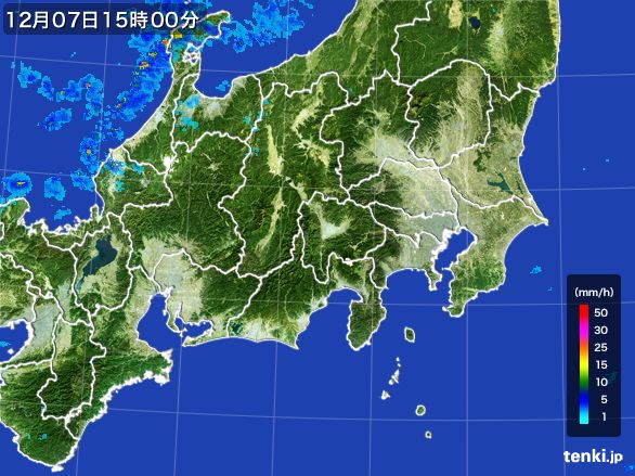 関東・甲信地方の雨雲レーダー(2016年12月07日)