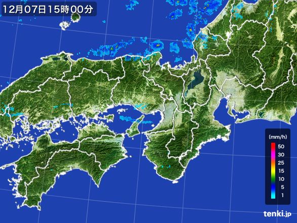 近畿地方の雨雲レーダー(2016年12月07日)