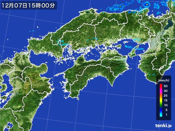四国地方の雨雲レーダー(2016年12月07日)