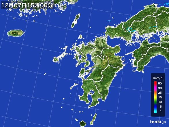 九州地方の雨雲レーダー(2016年12月07日)