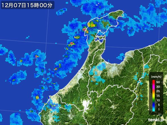石川県の雨雲レーダー(2016年12月07日)
