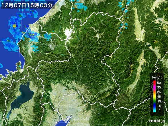 岐阜県の雨雲レーダー(2016年12月07日)