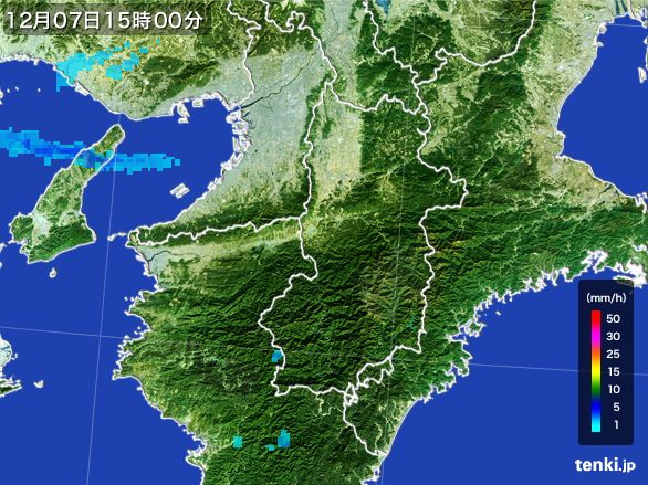 奈良県の雨雲レーダー(2016年12月07日)