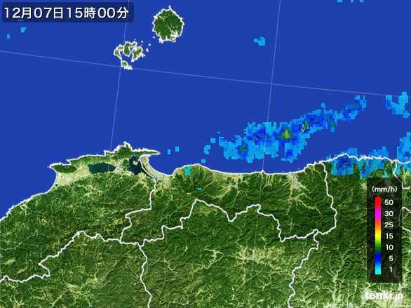 鳥取県の雨雲レーダー(2016年12月07日)