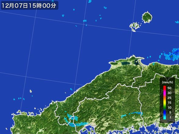 島根県の雨雲レーダー(2016年12月07日)