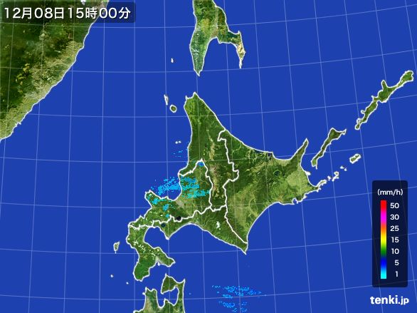 北海道地方の雨雲レーダー(2016年12月08日)