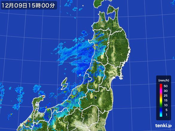 東北地方の雨雲レーダー(2016年12月09日)