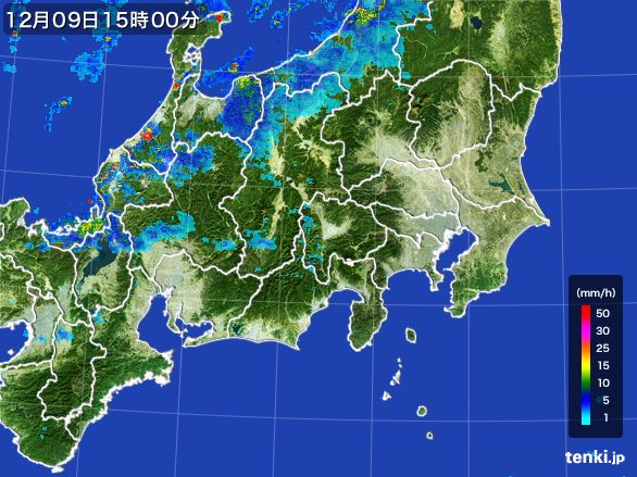 関東・甲信地方の雨雲レーダー(2016年12月09日)