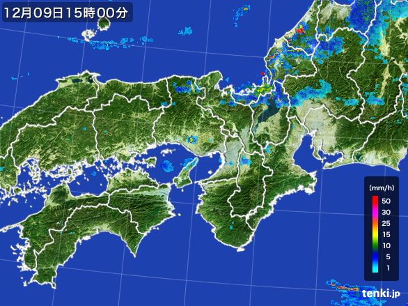 近畿地方の雨雲レーダー(2016年12月09日)