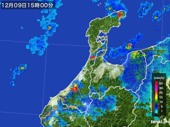 石川県の雨雲レーダー(2016年12月09日)