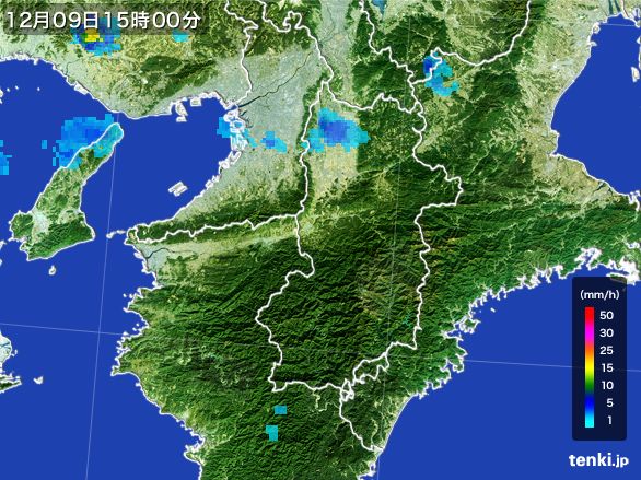 奈良県の雨雲レーダー(2016年12月09日)