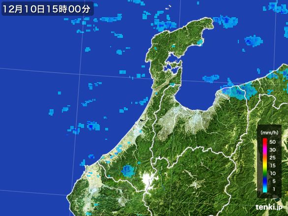 石川県の雨雲レーダー(2016年12月10日)