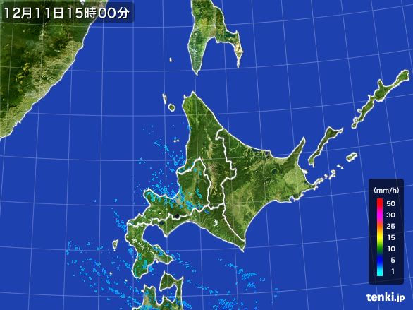 北海道地方の雨雲レーダー(2016年12月11日)