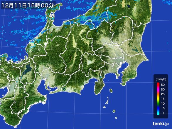 関東・甲信地方の雨雲レーダー(2016年12月11日)